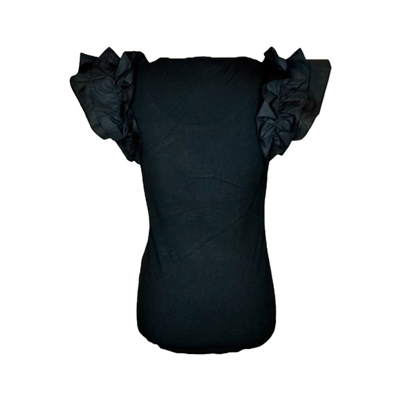Patrizia Luca Women's Ruffle Sleeve Top Size M Black Dressy T-Shirt NWT - Picture 2 of 2